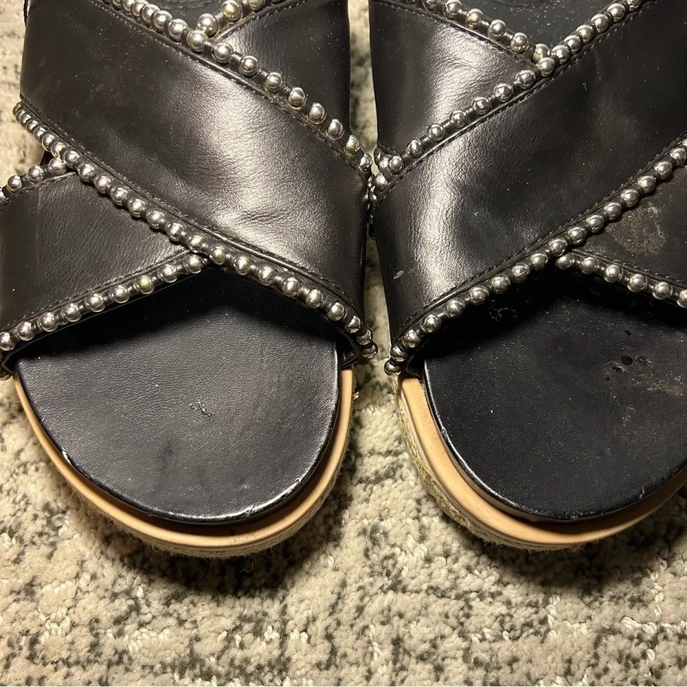 Zara Trafaluc Black & Silver Beaded Criss-Cross Chunky Platform Sandals Size 9